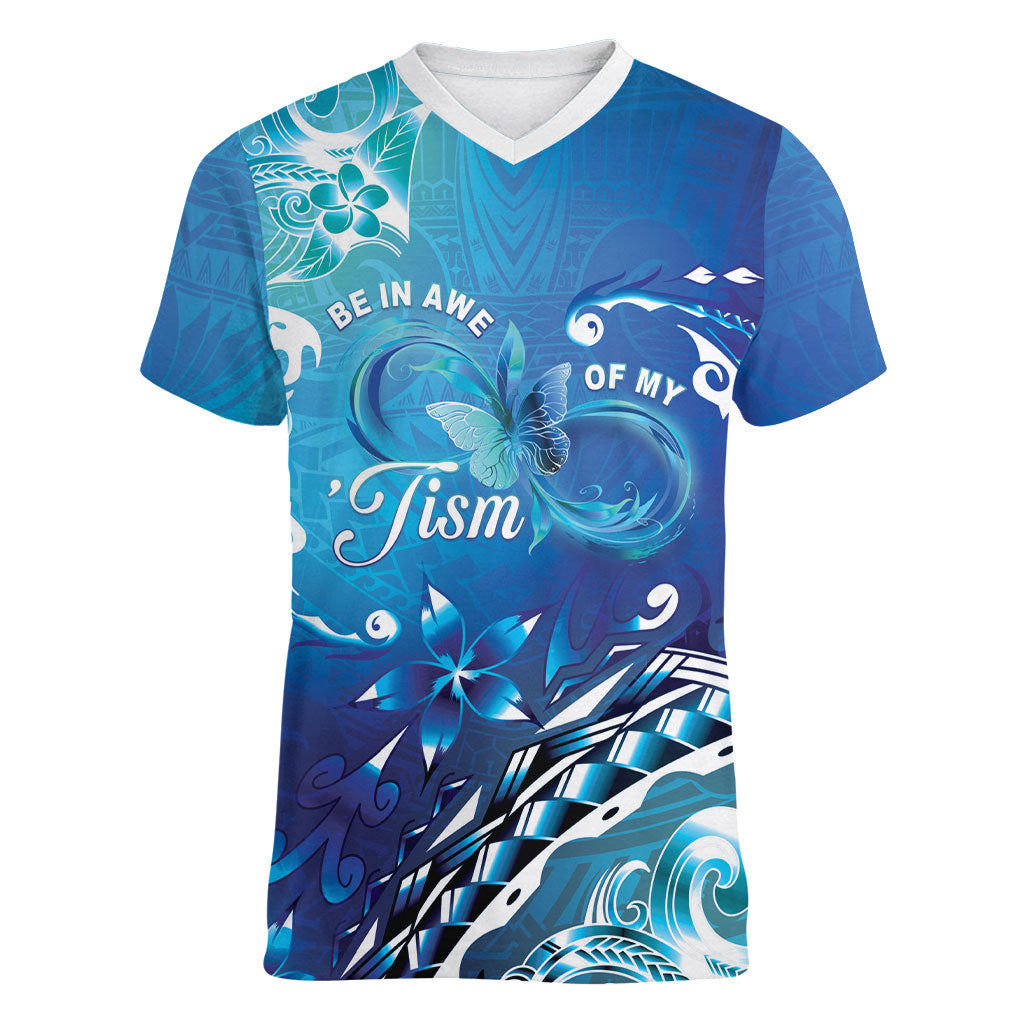 Polynesia Autism Support Women V-Neck T-Shirt Be In Awe Of My 'Tism