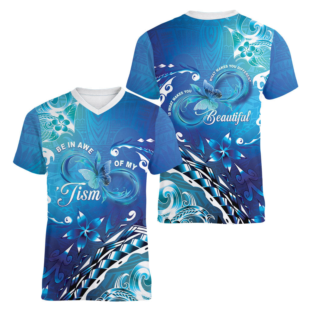 Polynesia Autism Support Women V-Neck T-Shirt Be In Awe Of My 'Tism
