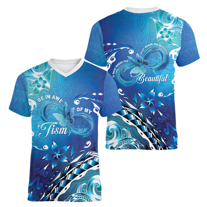 Polynesia Autism Support Women V-Neck T-Shirt Be In Awe Of My 'Tism
