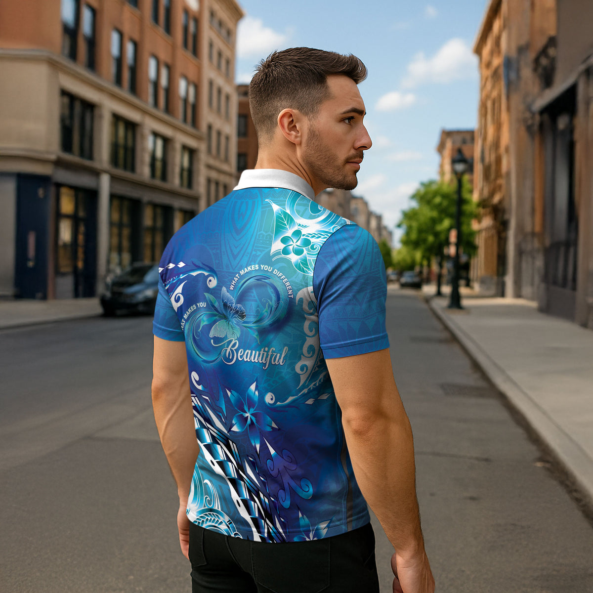 Polynesia Autism Support Zipper Polo Shirt Be In Awe Of My 'Tism