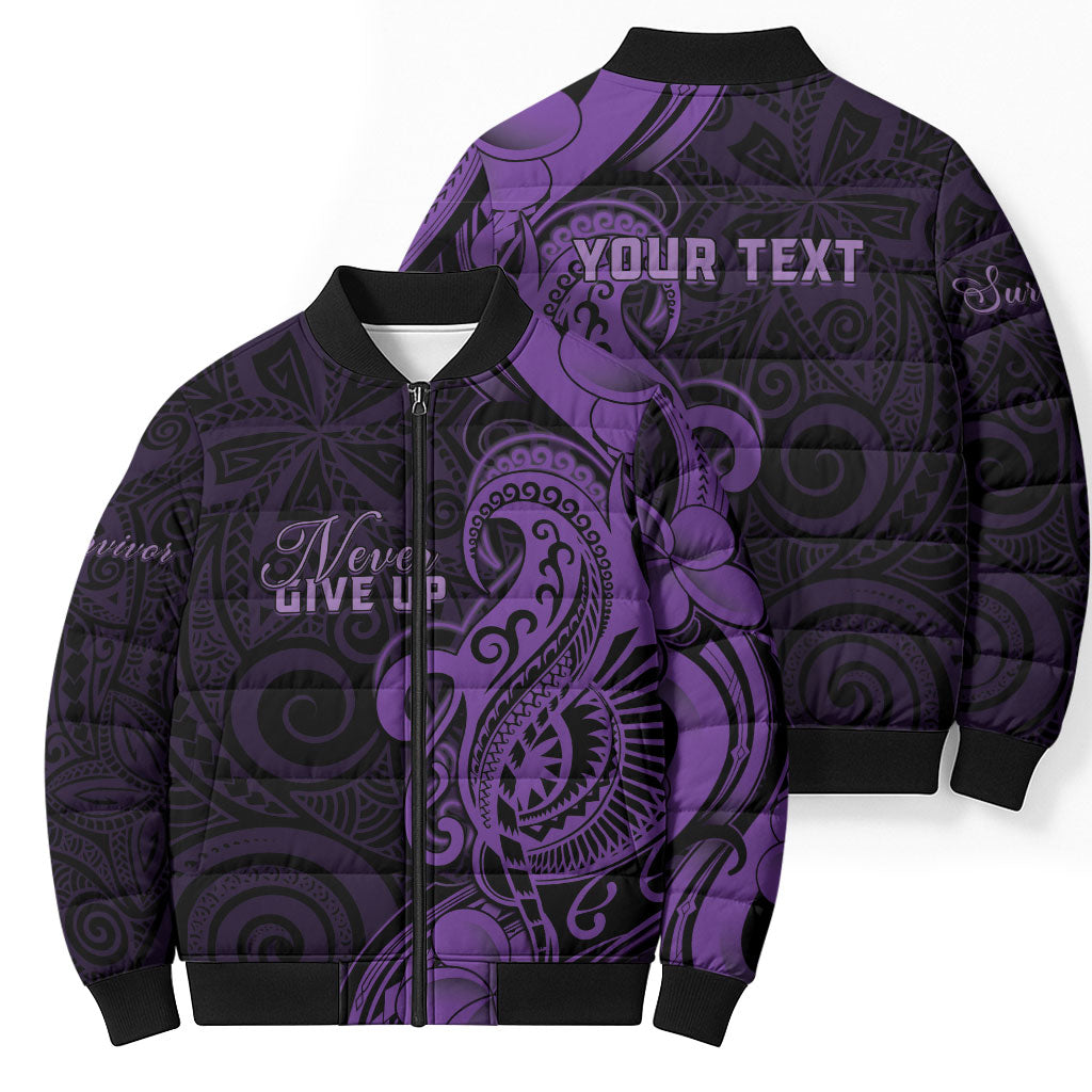 Personalised Lupus Warrior Bomber Puffer Jacket Never Give Up Polynesian Style