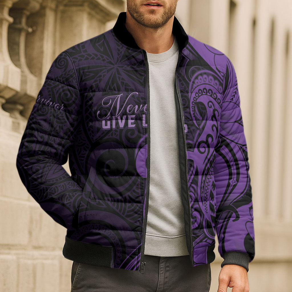Personalised Lupus Warrior Bomber Puffer Jacket Never Give Up Polynesian Style
