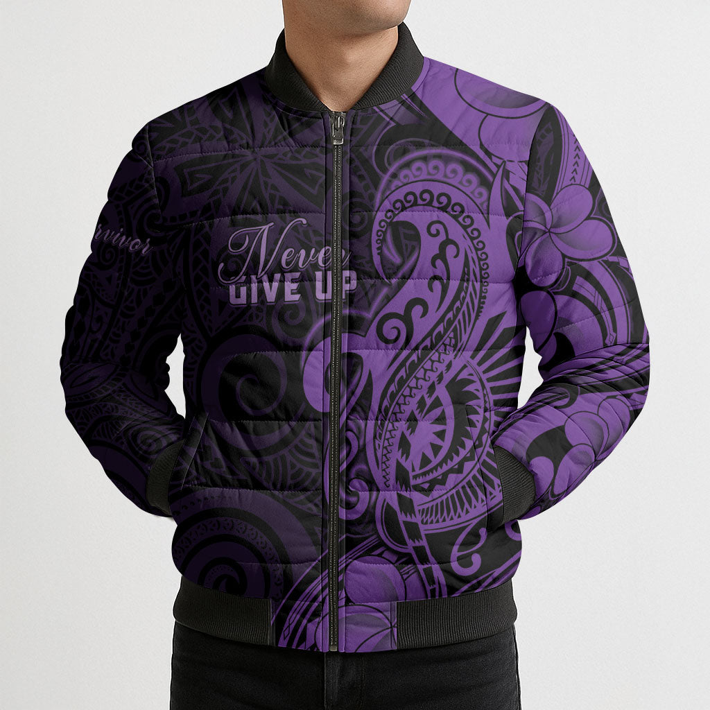 Personalised Lupus Warrior Bomber Puffer Jacket Never Give Up Polynesian Style