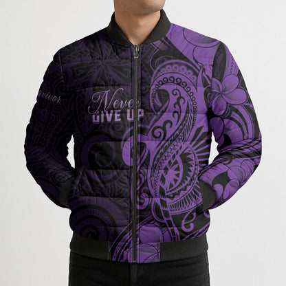Personalised Lupus Warrior Bomber Puffer Jacket Never Give Up Polynesian Style