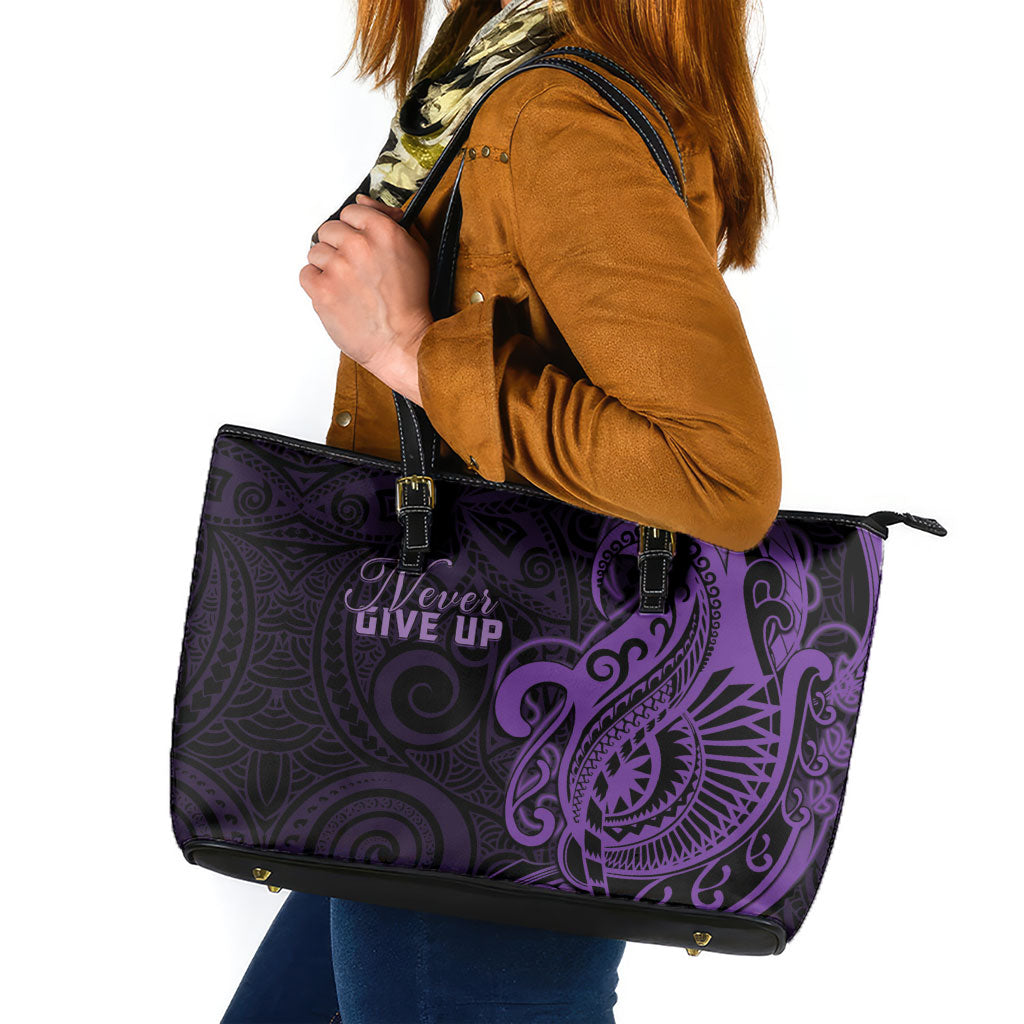 Lupus Warrior Leather Tote Bag Never Give Up Polynesian Style