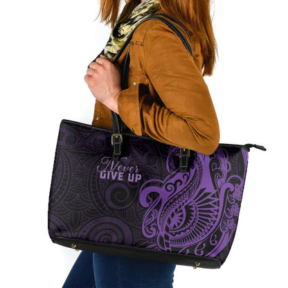 Lupus Warrior Leather Tote Bag Never Give Up Polynesian Style