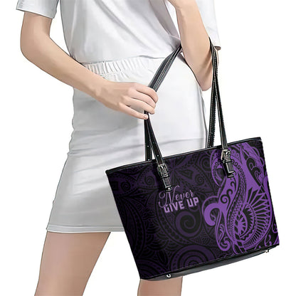 Lupus Warrior Leather Tote Bag Never Give Up Polynesian Style
