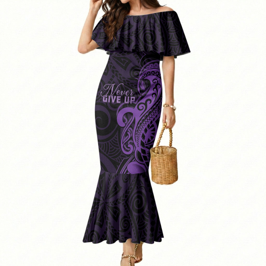 Personalised Lupus Warrior Mermaid Dress Never Give Up Polynesian Style
