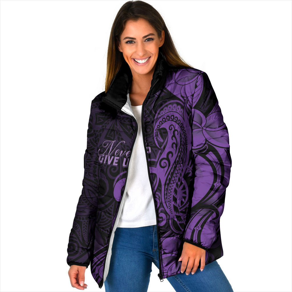 Personalised Lupus Warrior Padded Jacket Never Give Up Polynesian Style