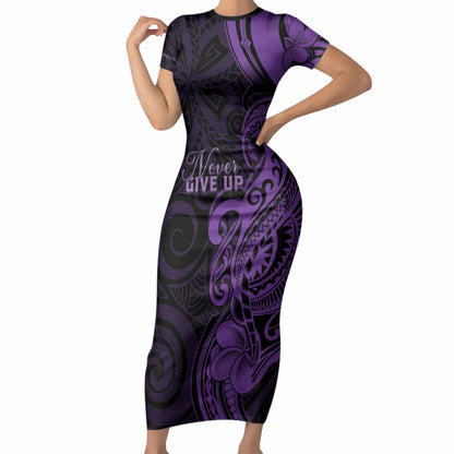 Personalised Lupus Warrior Short Sleeve Bodycon Dress Never Give Up Polynesian Style