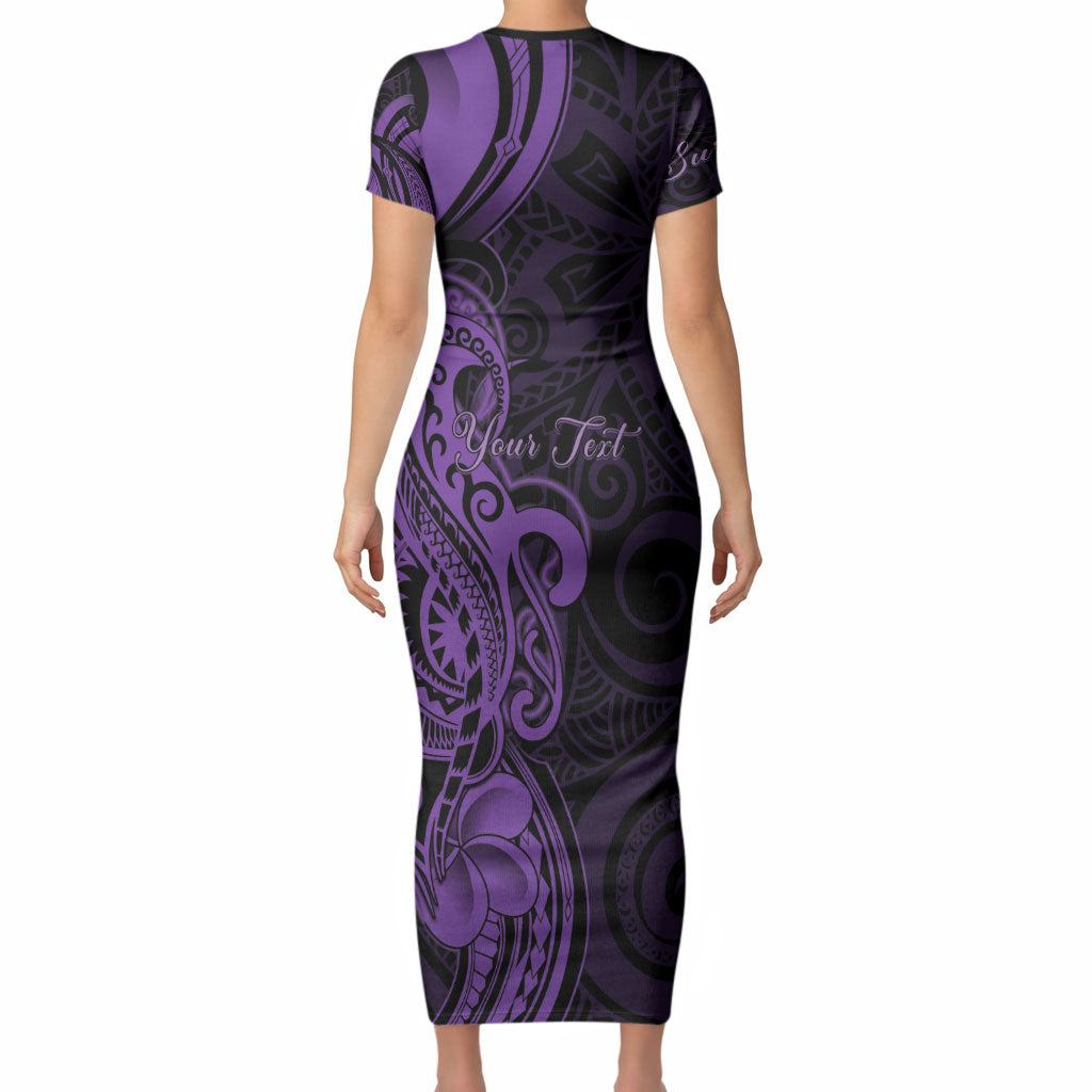 Personalised Lupus Warrior Short Sleeve Bodycon Dress Never Give Up Polynesian Style
