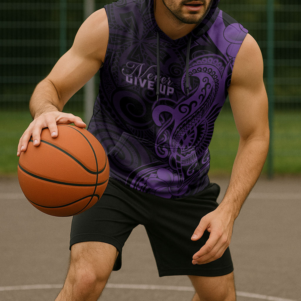 Personalised Lupus Warrior Sleeveless Hoodie Never Give Up Polynesian Style