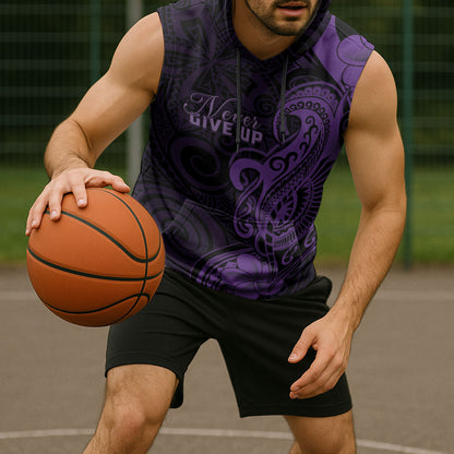 Personalised Lupus Warrior Sleeveless Hoodie Never Give Up Polynesian Style