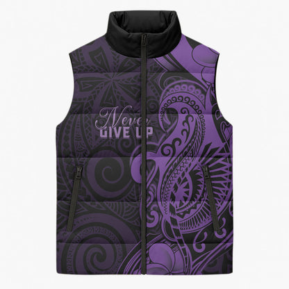 Personalised Lupus Warrior Sleeveless Puffer Jacket Never Give Up Polynesian Style