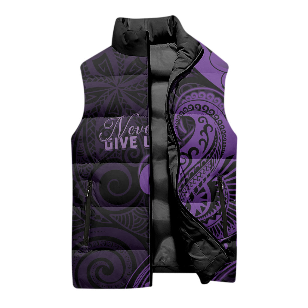 Personalised Lupus Warrior Sleeveless Puffer Jacket Never Give Up Polynesian Style