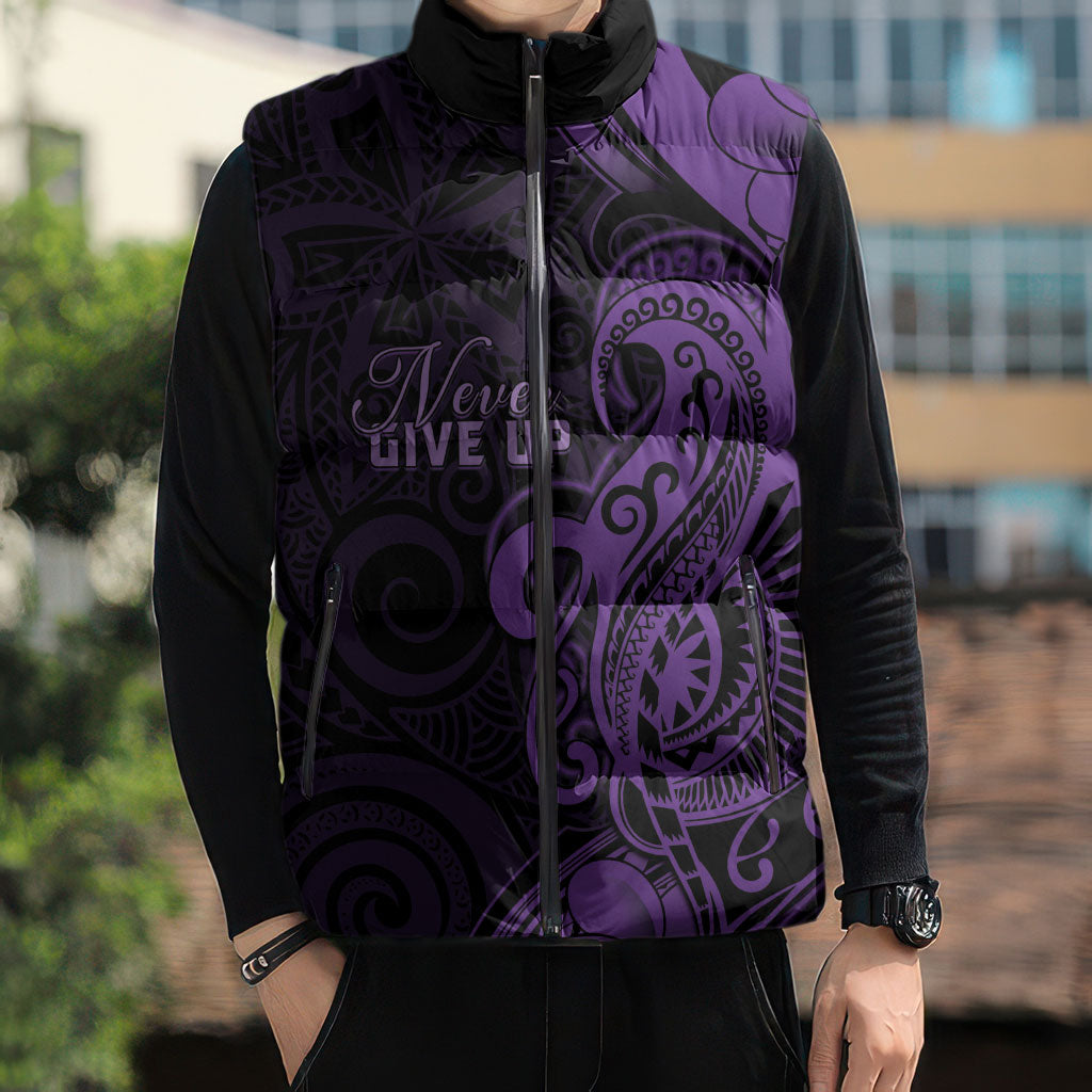 Personalised Lupus Warrior Sleeveless Puffer Jacket Never Give Up Polynesian Style