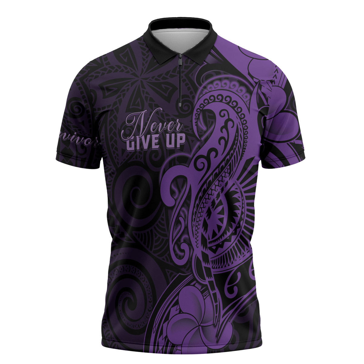 Personalised Lupus Warrior Zipper Polo Shirt Never Give Up Polynesian Style