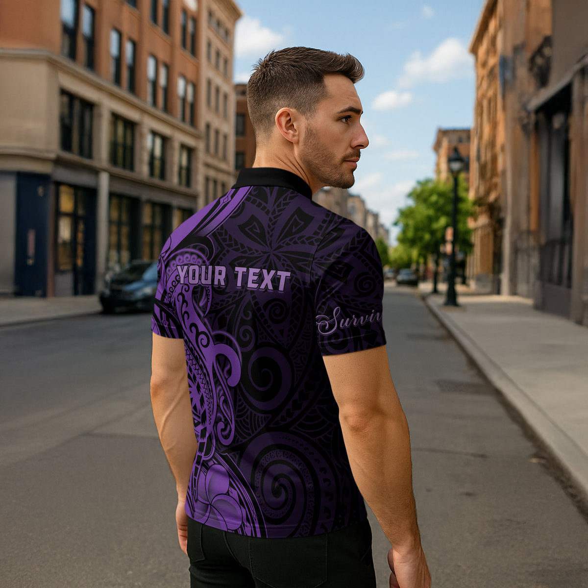 Personalised Lupus Warrior Zipper Polo Shirt Never Give Up Polynesian Style
