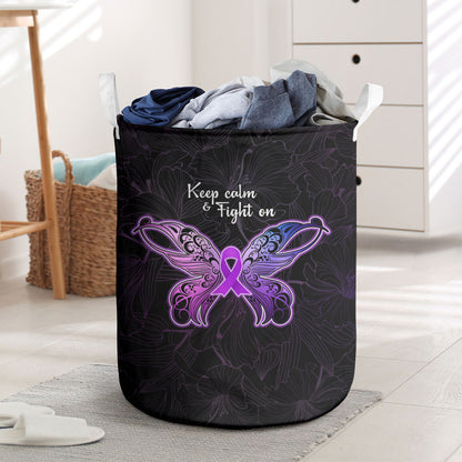 Pancreatic Cancer Support Laundry Basket Keep Calm And Fight On Polynesian Pattern