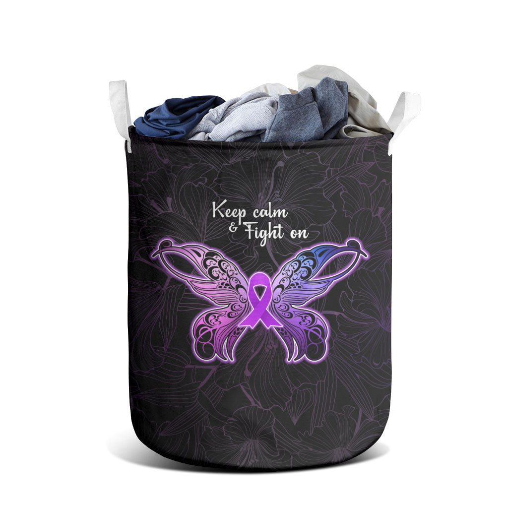 Pancreatic Cancer Support Laundry Basket Keep Calm And Fight On Polynesian Pattern