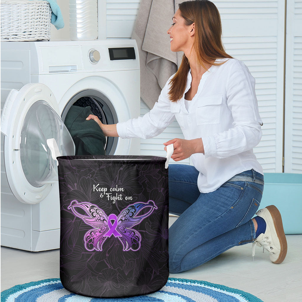 Pancreatic Cancer Support Laundry Basket Keep Calm And Fight On Polynesian Pattern
