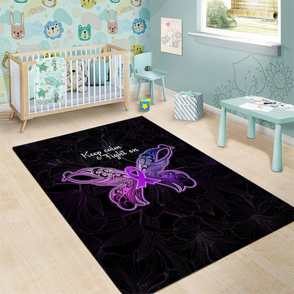Pancreatic Cancer Support Area Rug Keep Calm And Fight On Polynesian Pattern