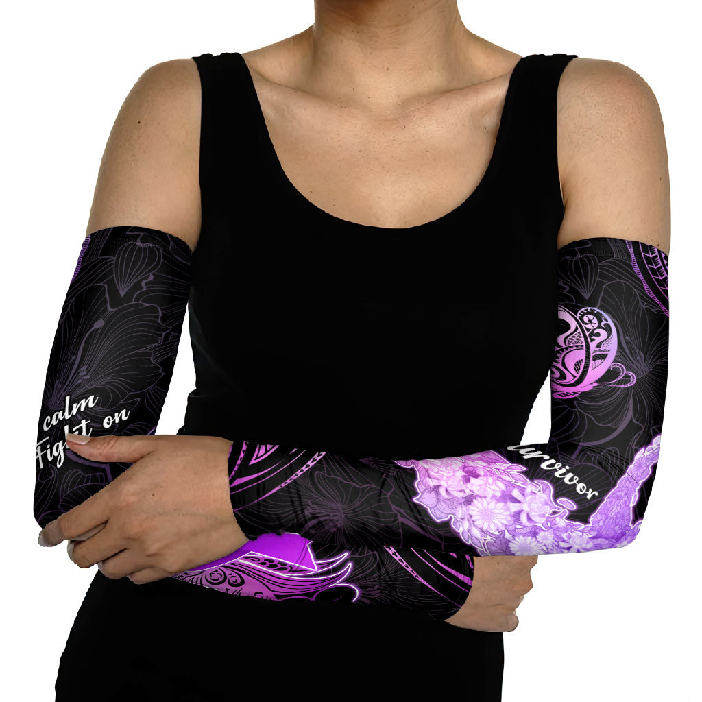 Pancreatic Cancer Support Arm Sleeves Keep Calm And Fight On Polynesian Pattern