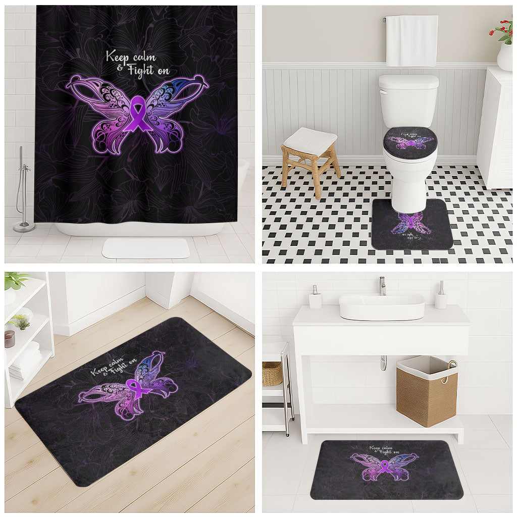 Pancreatic Cancer Support Bathroom Set Keep Calm And Fight On Polynesian Pattern