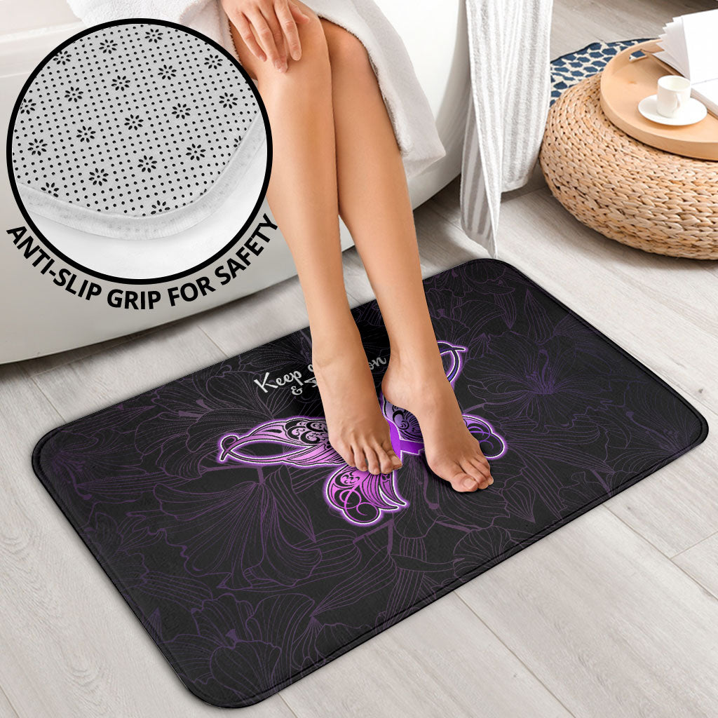 Pancreatic Cancer Support Bathroom Set Keep Calm And Fight On Polynesian Pattern