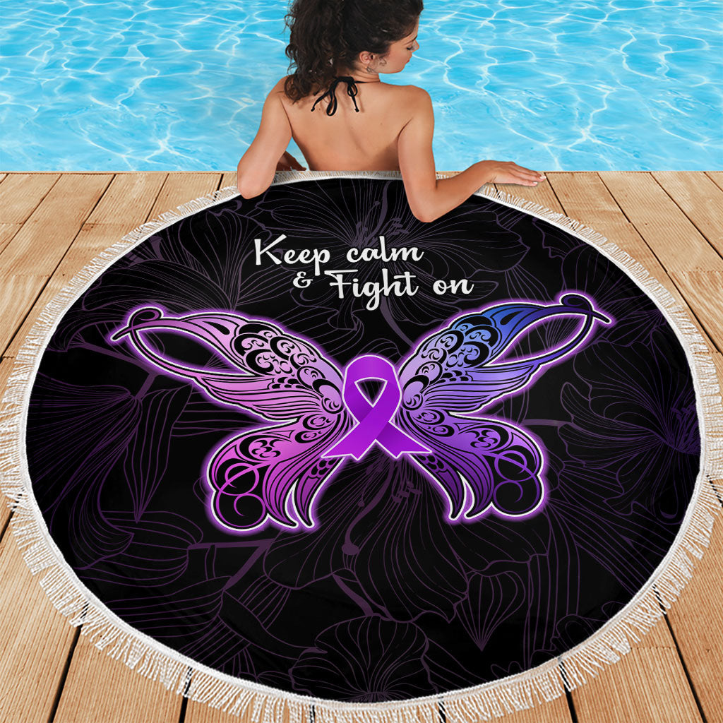 Pancreatic Cancer Support Beach Blanket Keep Calm And Fight On Polynesian Pattern