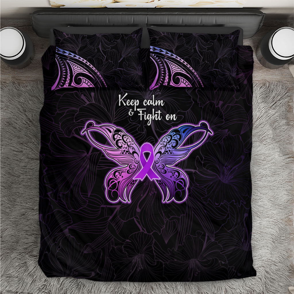 Pancreatic Cancer Support Bedding Set Keep Calm And Fight On Polynesian Pattern