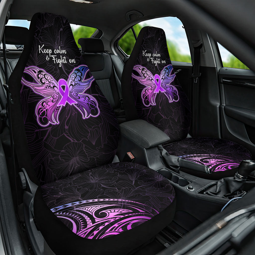 Pancreatic Cancer Support Car Seat Cover Keep Calm And Fight On Polynesian Pattern