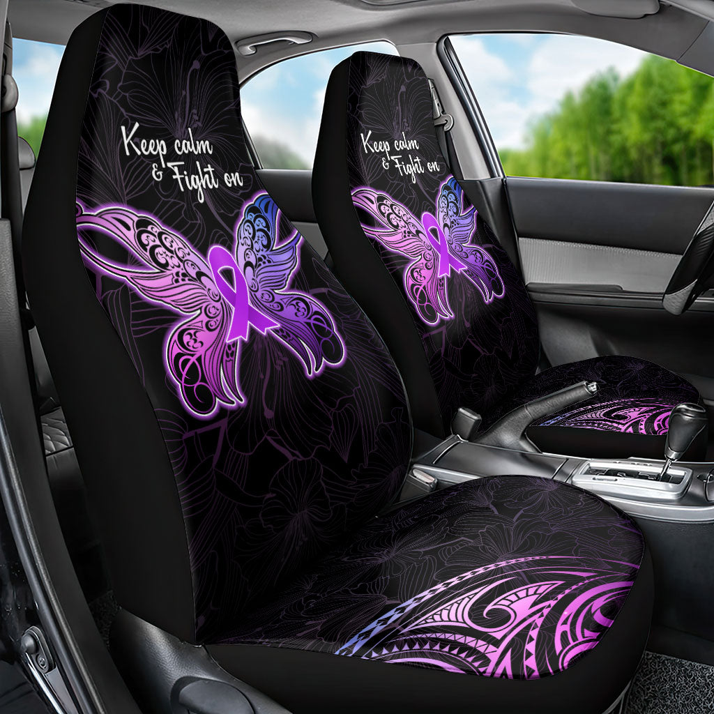 Pancreatic Cancer Support Car Seat Cover Keep Calm And Fight On Polynesian Pattern