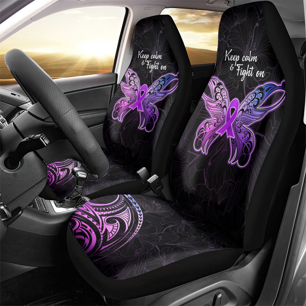 Pancreatic Cancer Support Car Seat Cover Keep Calm And Fight On Polynesian Pattern