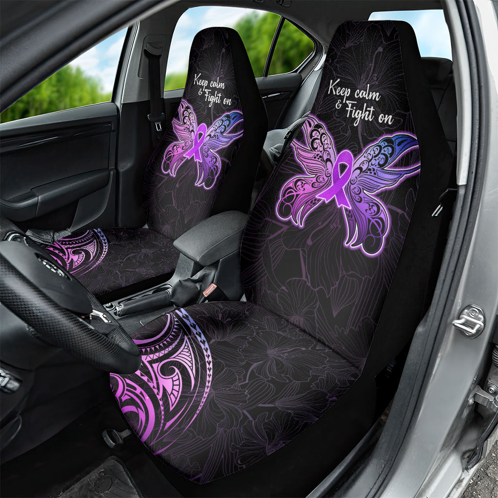Pancreatic Cancer Support Car Seat Cover Keep Calm And Fight On Polynesian Pattern