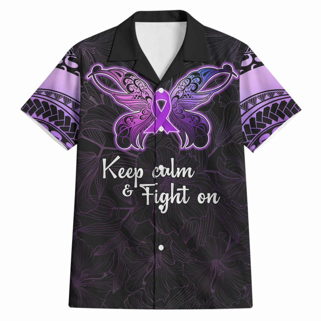 Pancreatic Cancer Support Hawaiian Shirt Keep Calm And Fight On Polynesian Pattern