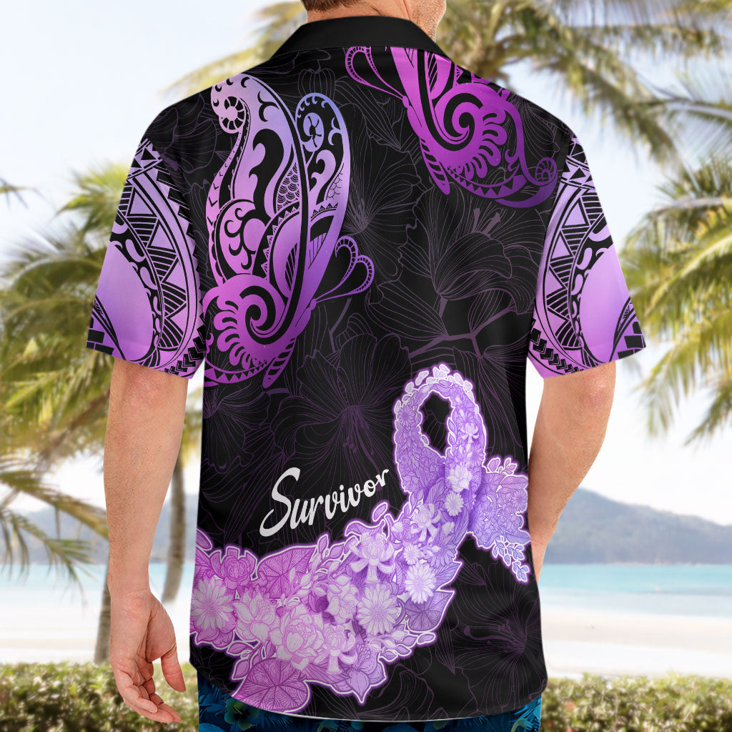 Pancreatic Cancer Support Hawaiian Shirt Keep Calm And Fight On Polynesian Pattern