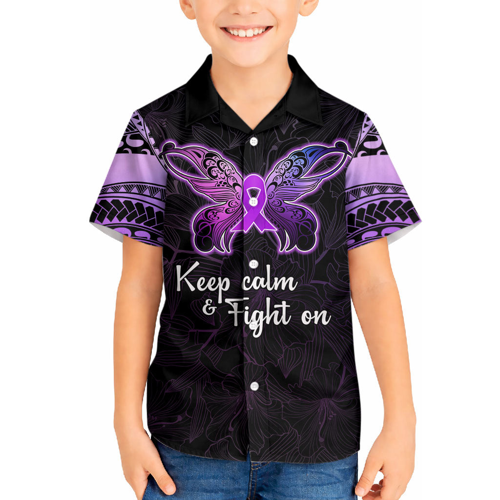 Pancreatic Cancer Support Hawaiian Shirt Keep Calm And Fight On Polynesian Pattern