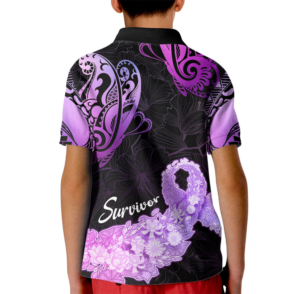 Pancreatic Cancer Support Kid Polo Shirt Keep Calm And Fight On Polynesian Pattern