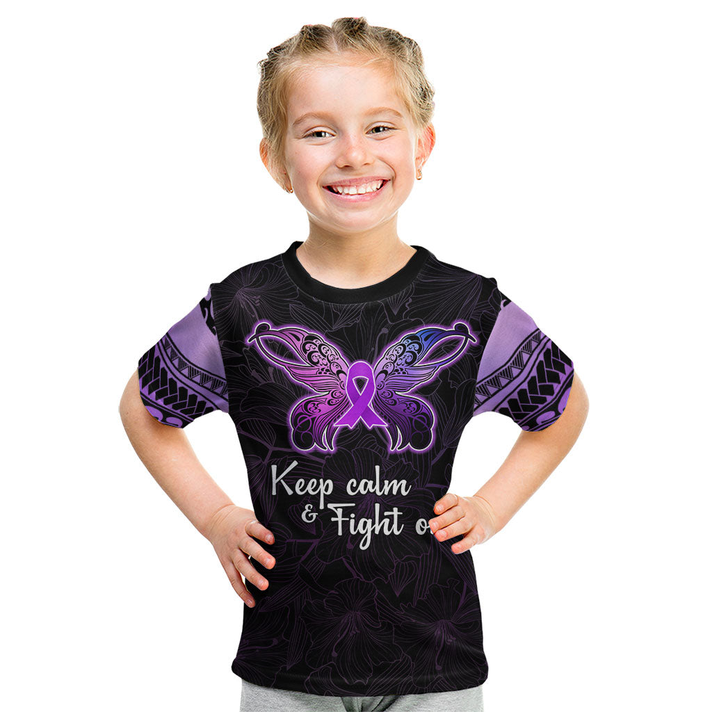 Pancreatic Cancer Support Kid T Shirt Keep Calm And Fight On Polynesian Pattern