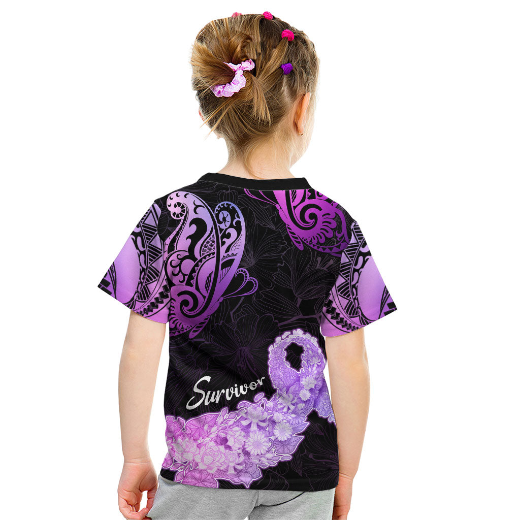 Pancreatic Cancer Support Kid T Shirt Keep Calm And Fight On Polynesian Pattern