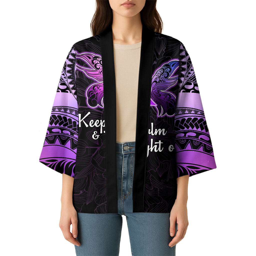 Pancreatic Cancer Support Kimono Keep Calm And Fight On Polynesian Pattern
