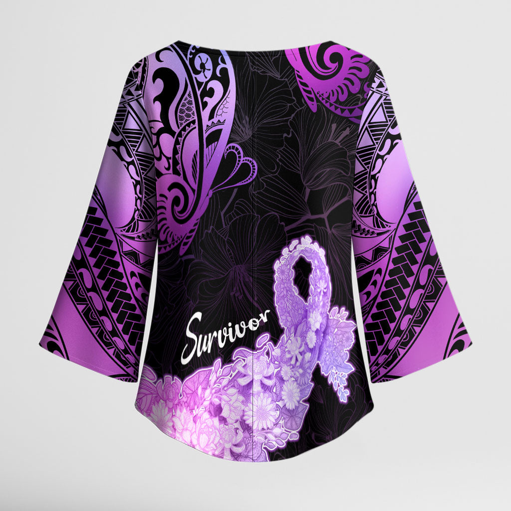 Pancreatic Cancer Support Kimono Sleeve Blouse Keep Calm And Fight On Polynesian Pattern