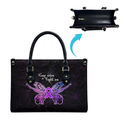 Pancreatic Cancer Support Leather Bag Keep Calm And Fight On Polynesian Pattern