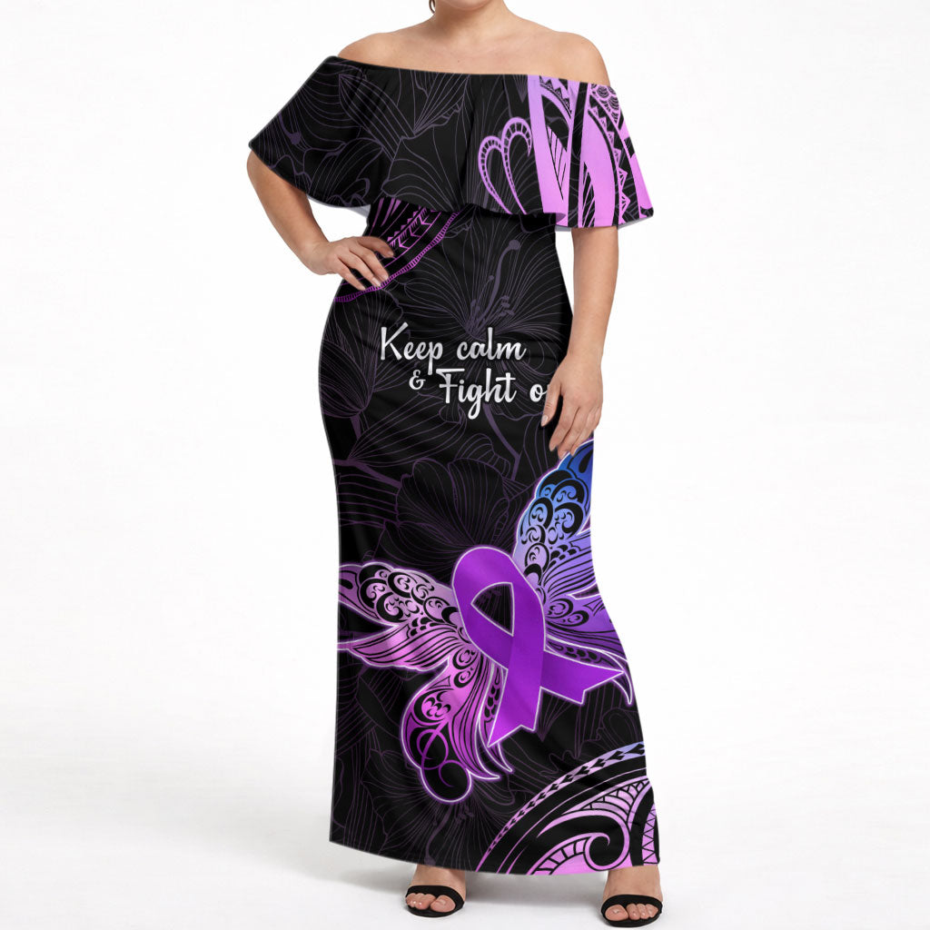 Pancreatic Cancer Support Off Shoulder Maxi Dress Keep Calm And Fight On Polynesian Pattern