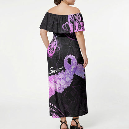Pancreatic Cancer Support Off Shoulder Maxi Dress Keep Calm And Fight On Polynesian Pattern