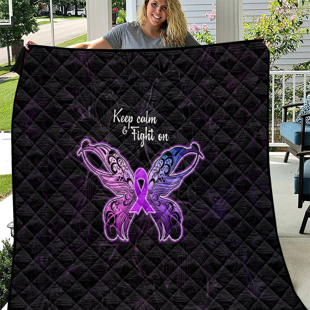 Pancreatic Cancer Support Quilt Keep Calm And Fight On Polynesian Pattern