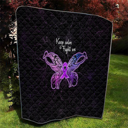 Pancreatic Cancer Support Quilt Keep Calm And Fight On Polynesian Pattern