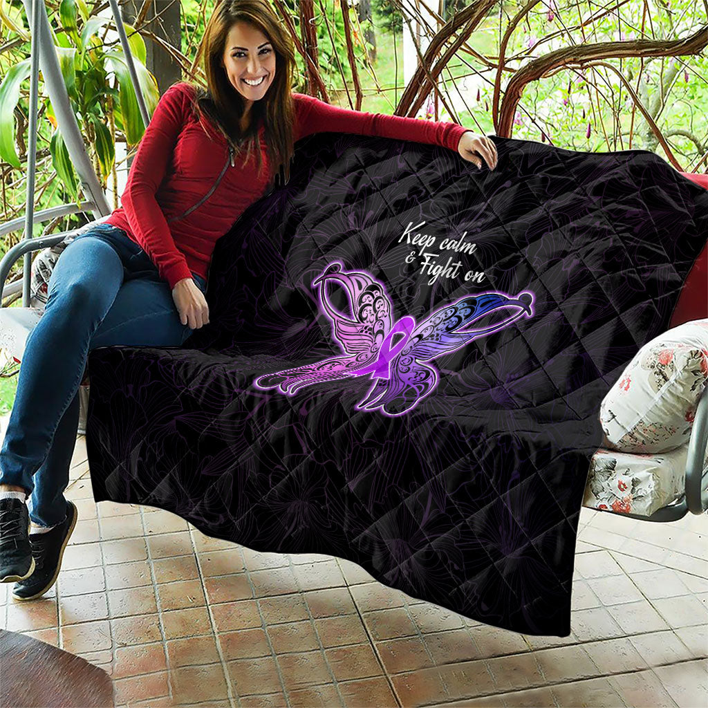 Pancreatic Cancer Support Quilt Keep Calm And Fight On Polynesian Pattern