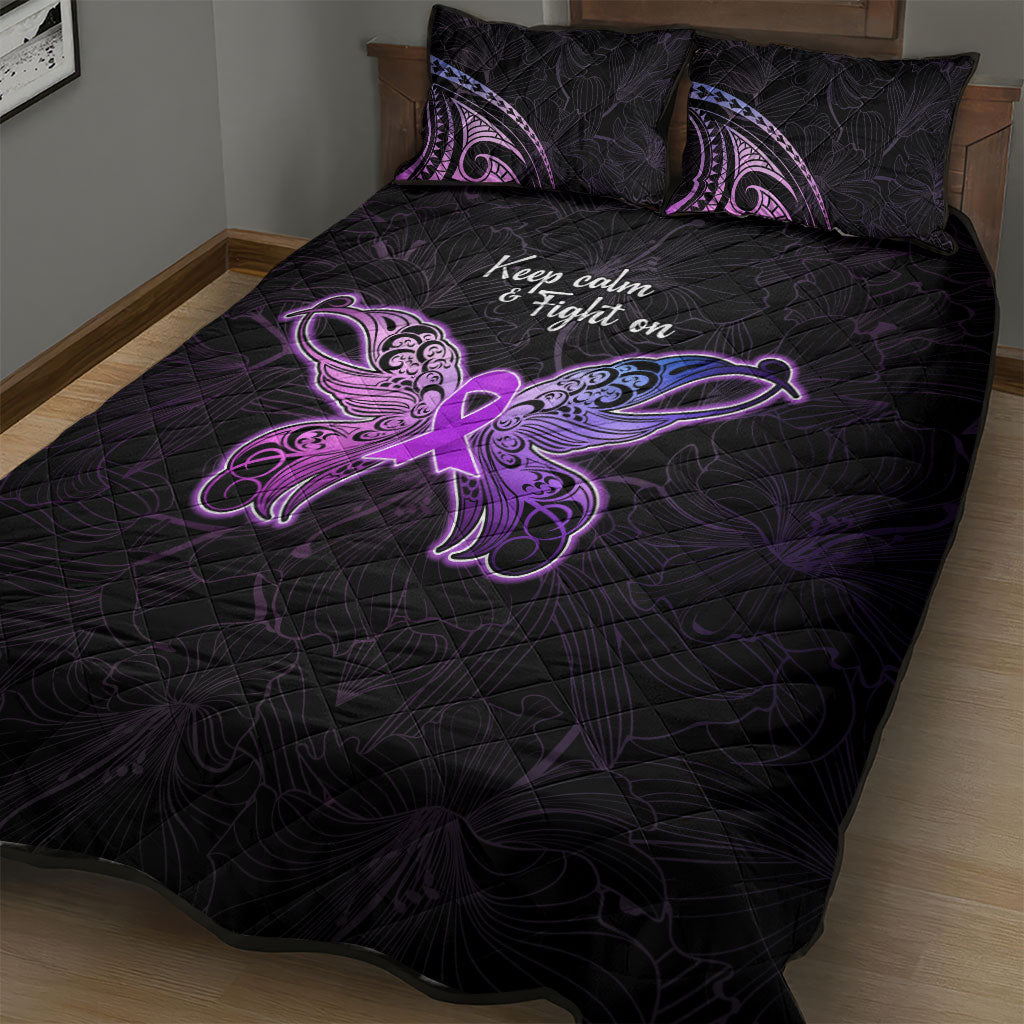 Pancreatic Cancer Support Quilt Bed Set Keep Calm And Fight On Polynesian Pattern